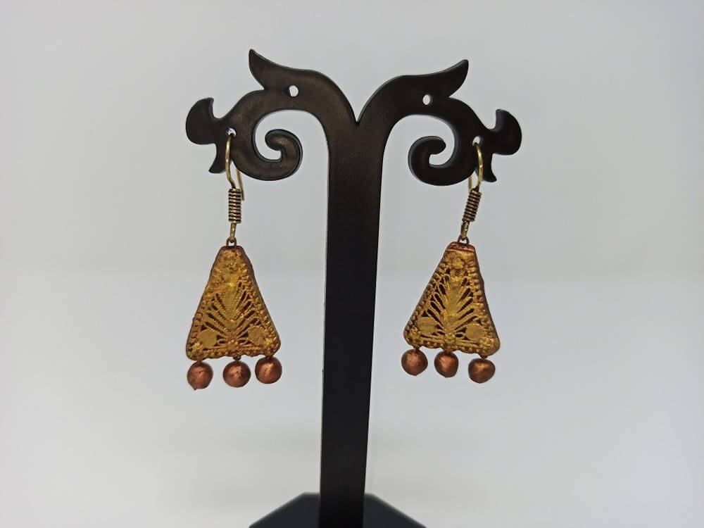 Terracotta Boho Ear Hangings-Copper Gold | Grocsy