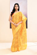 Piyari Fashion Women's Yellow Embellished Cotton Blend Printed Saree | Grocsy