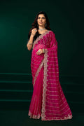Joban Fashion Rani Pink Net Party Wear Sarees | Grocsy