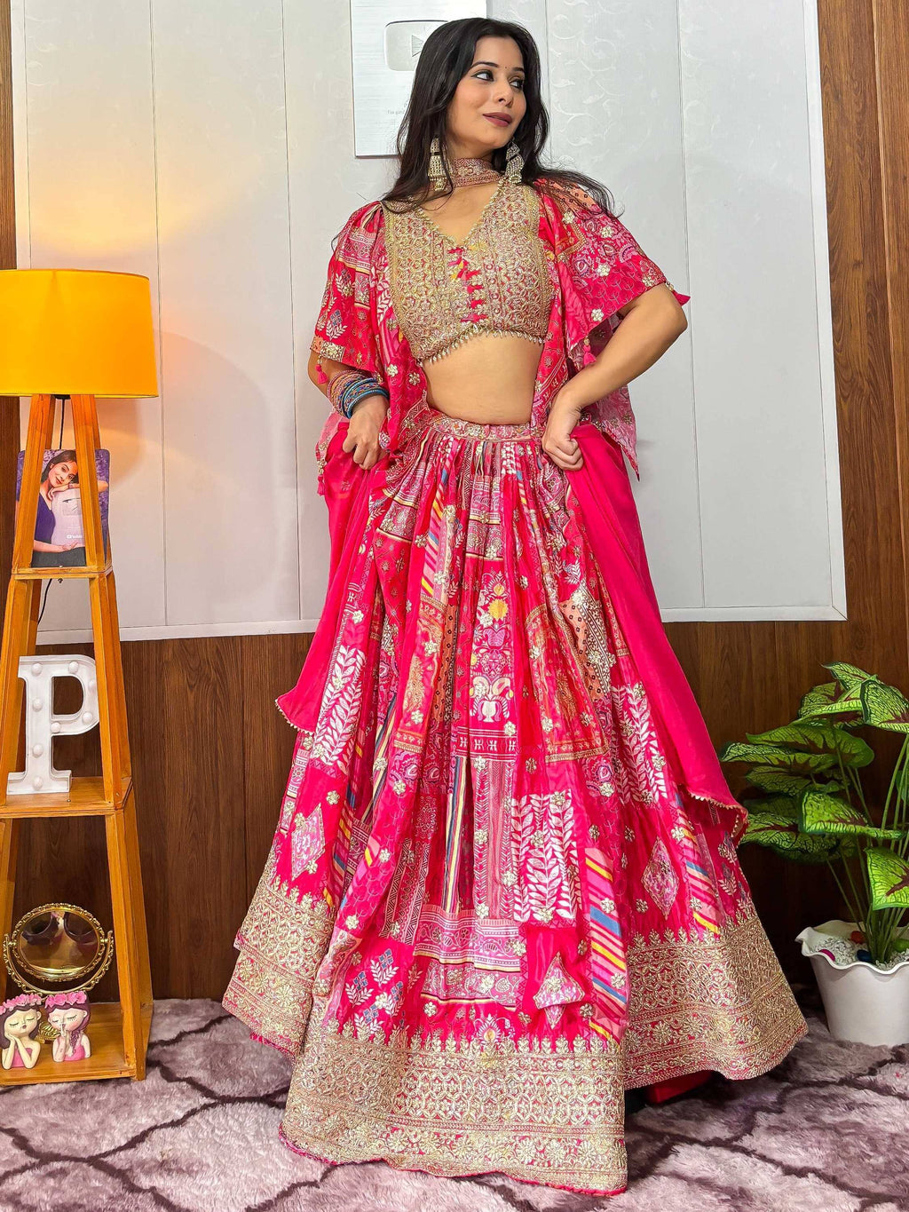 Tulsi Art Alluring Pink Digital Printed Chinon Sangeet Wear Lehenga Choli With Dupatta | Grocsy