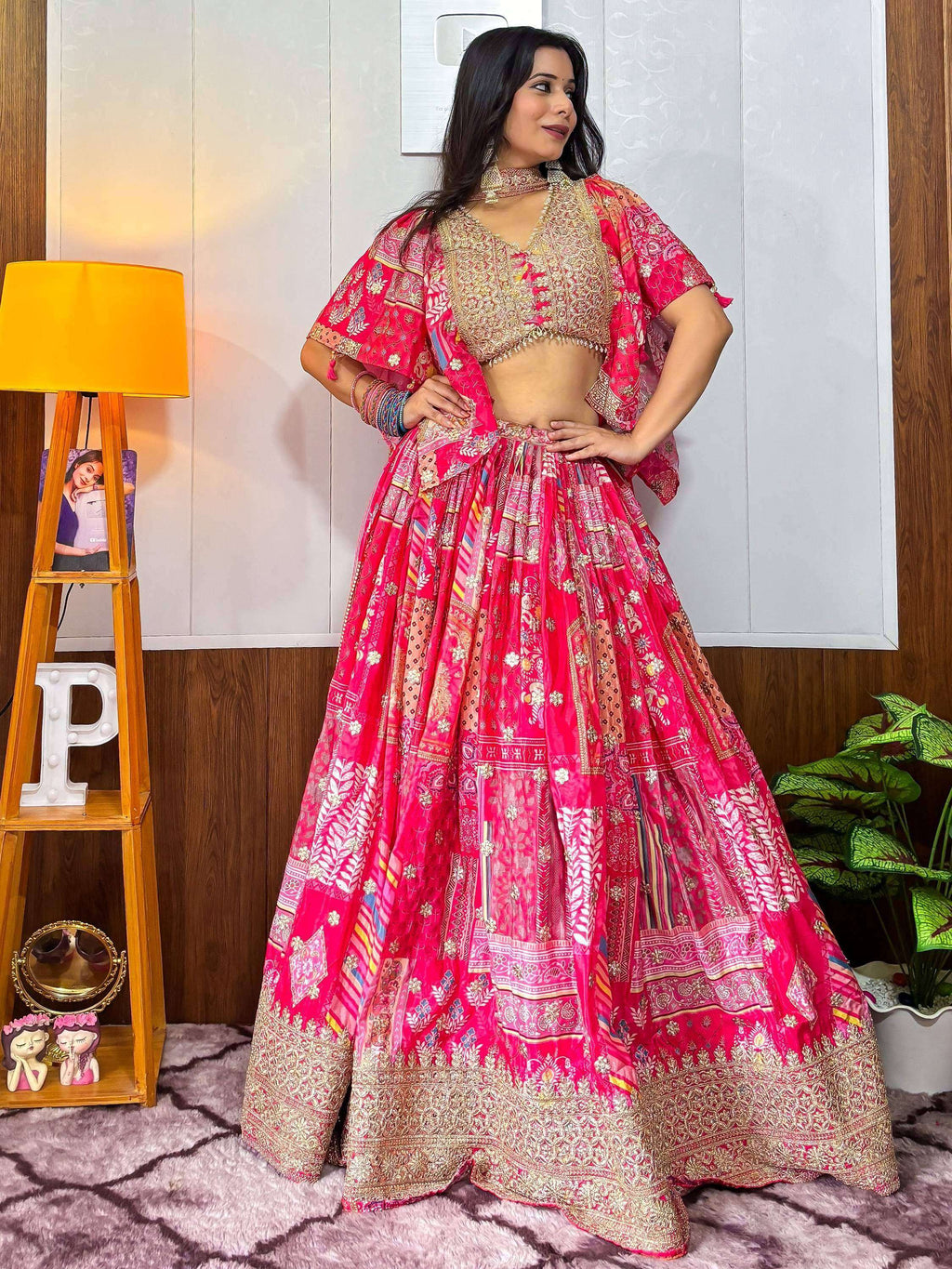 Tulsi Art Alluring Pink Digital Printed Chinon Sangeet Wear Lehenga Choli With Dupatta | Grocsy