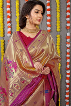 Jyoti Fashion Women's Wine Paithani Silk Zari Woven Saree with Blouse | Grocsy