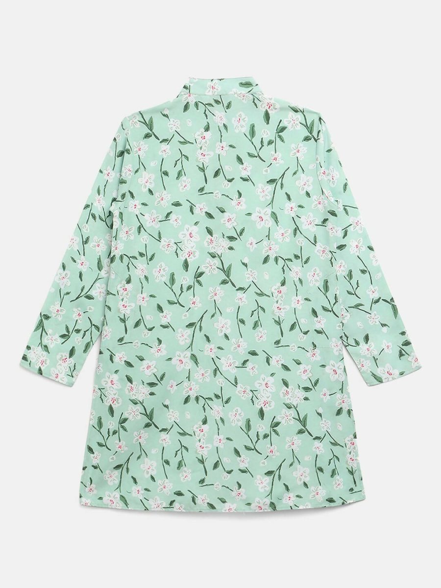 Ahalyaa Mint Green Poly Rayon Digital Print Kids Kurta Churidar Set For Boys | Grocsy