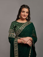 PR Fashion Green Zometo Embroidery Lace Saree | Grocsy
