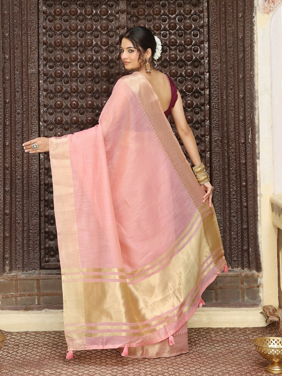 Shree Shyam Fashion Pink Cotton Saree | Grocsy