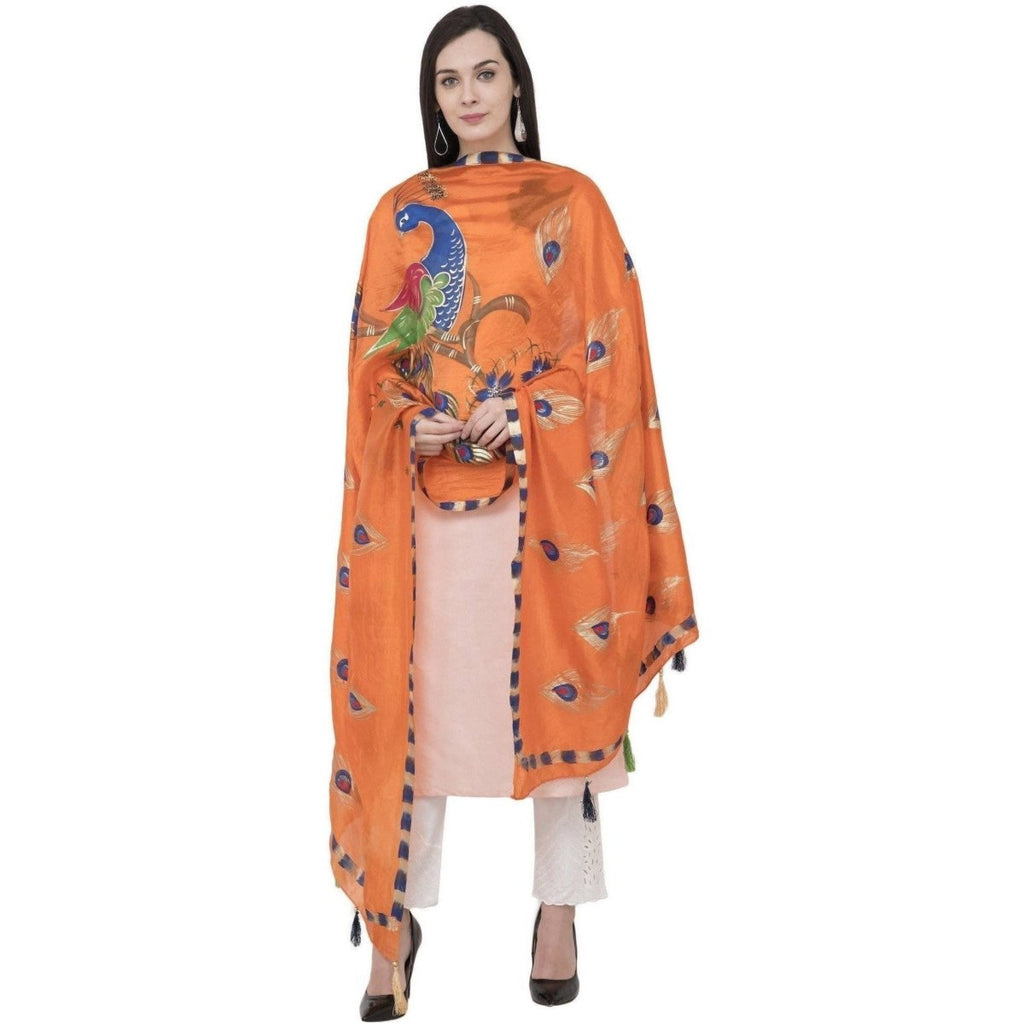 A R Silk Silk Peacock Multi Fancy Dupatta Color Orange Dupatta or Chunni | Grocsy