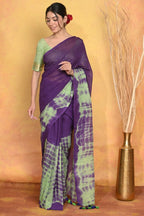 Very Much Indian Tie & Dye Handloom Mul Cotton Saree - Blue Green | Grocsy