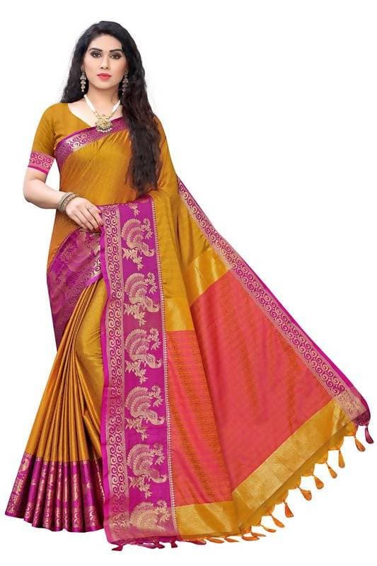 Vamika Banarasi Jacquard Weaving Mustard Saree (DHONI MUSTARD) | Grocsy