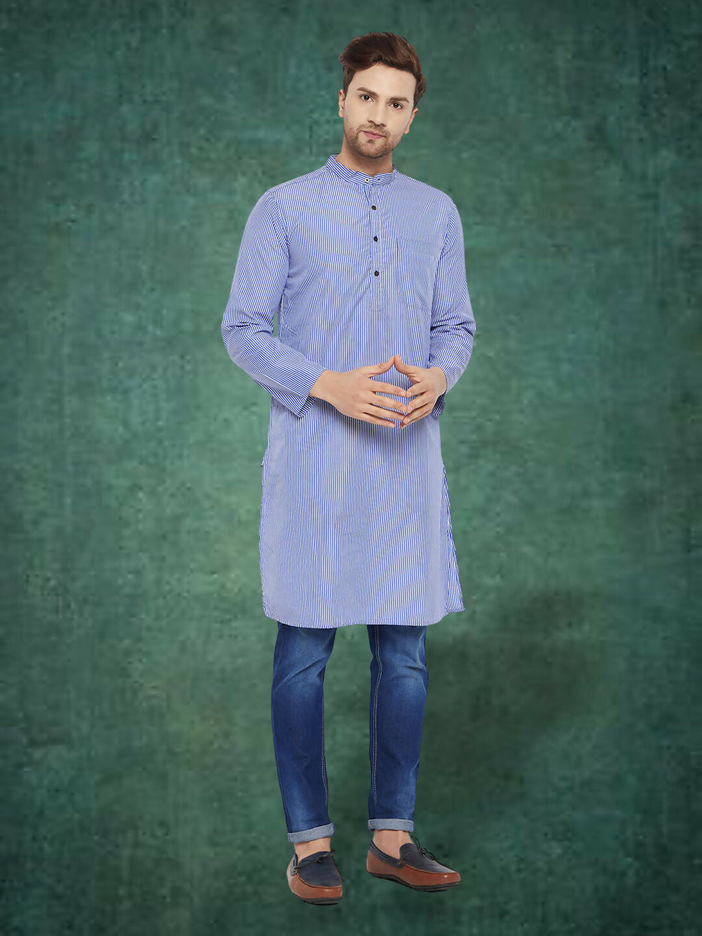 Even Apparels Men's Pure Cotton Blue Striped Kurta | Grocsy