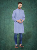 Even Apparels Men's Pure Cotton Blue Striped Kurta | Grocsy