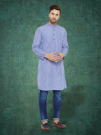 Even Apparels Men's Pure Cotton Blue Striped Kurta | Grocsy