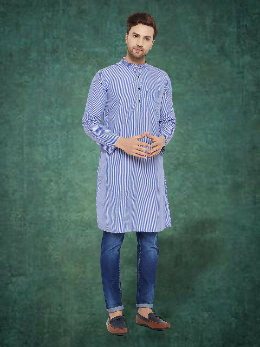 Even Apparels Men's Pure Cotton Blue Striped Kurta | Grocsy