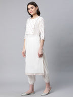 Ahalyaa Women Offwhite Pure Cotton Printed Floral Kurta With Trousers | Grocsy