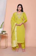 Miravan Womens Muslin Yellow Kurta And Palazzo With Dupatta Set | Grocsy