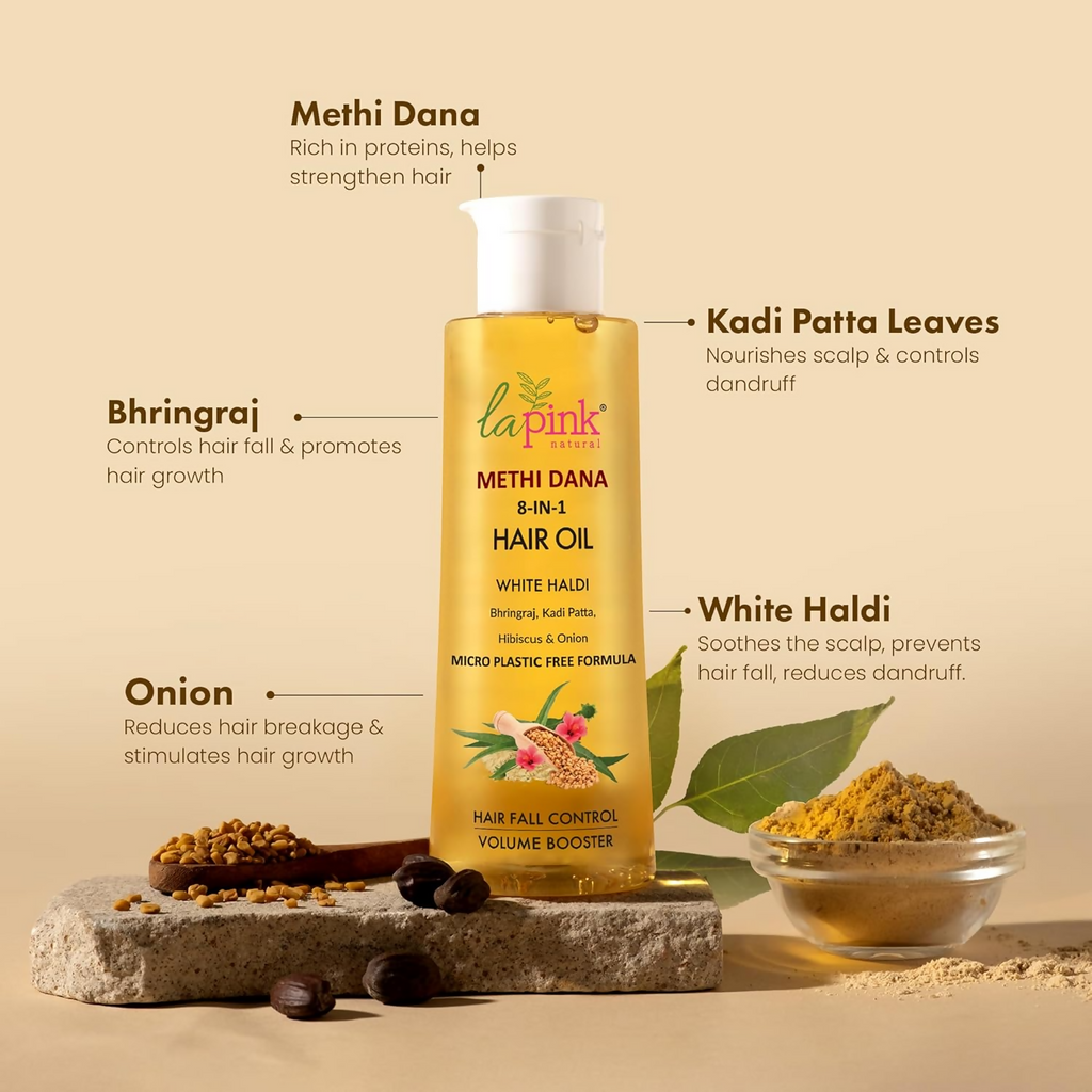 La Pink Methi Dana 8-in-1 Hair Growth Oil | Grocsy