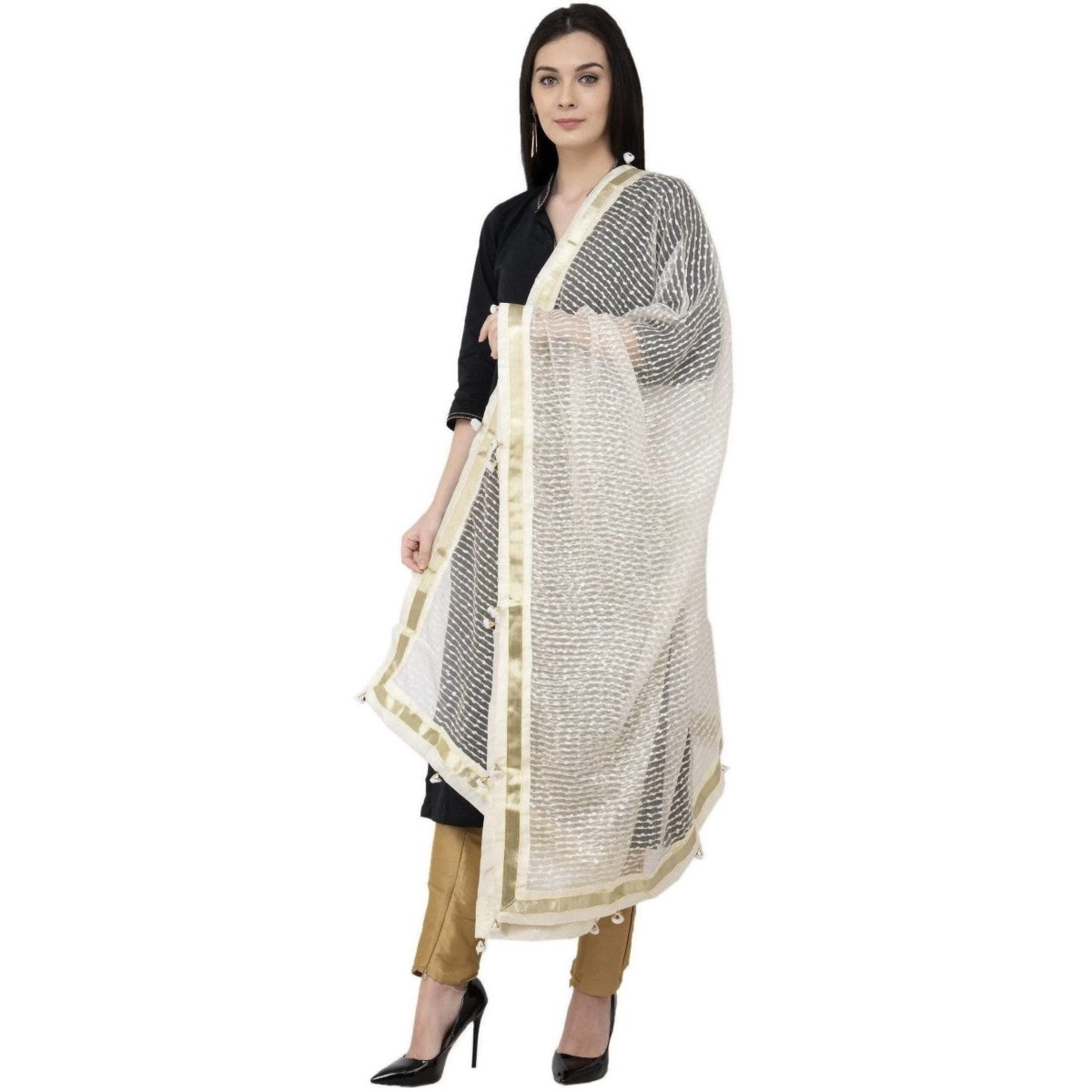 A R Silk Payal Pum Pum Fancy Dupatta Off White Color Dupatta or Chunni | Grocsy