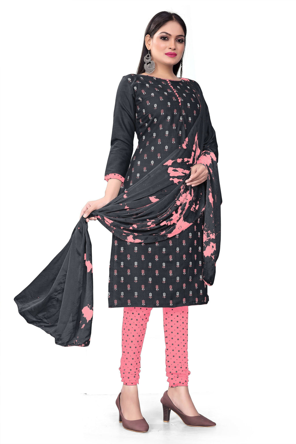 Black Slab cotton Printed Unstitched Dress Material - Tanvi | Grocsy