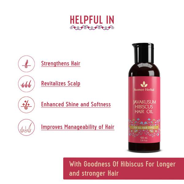 Avimee Herbal Javakusum Hibiscus Hair Oil With Coconut, Amla, Pomegranate Seed Oil & Hibiscus Extract | Grocsy