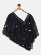 Ahalyaa Navy Blue Net Asymmetric Kids Top With Skirt For Girls | Grocsy