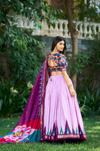 Vastranavya Printed and Foil Work Tussar Silk Lehenga with Unstitched Blouse - Lavender | Grocsy
