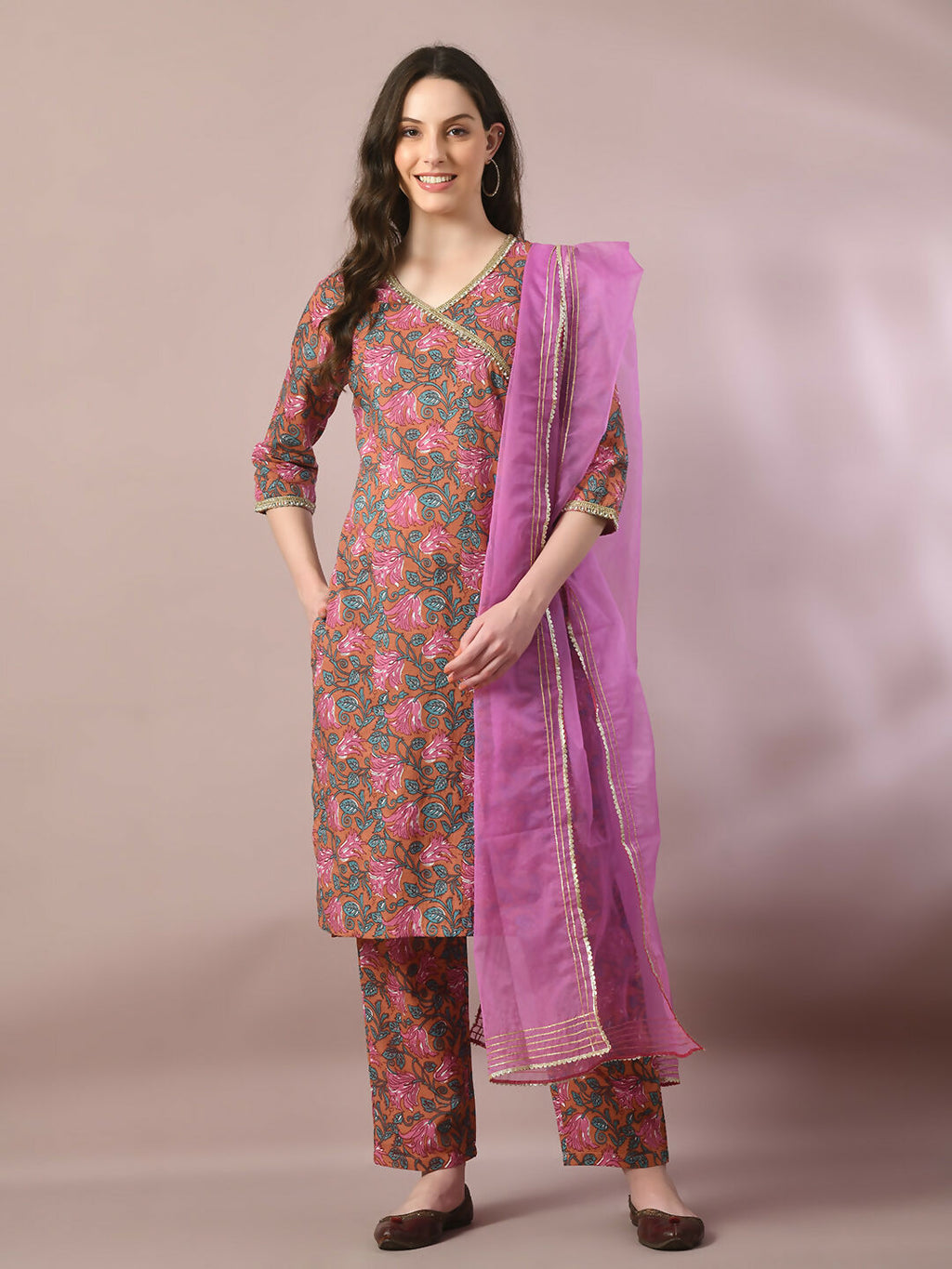 Myshka Women's Multi Printed Cotton Straight Party Kurta Set With Dupatta | Grocsy