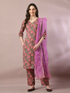 Myshka Women's Multi Printed Cotton Straight Party Kurta Set With Dupatta | Grocsy