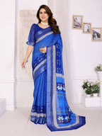PR Fashion Blue Handloom Linen Cotton Zari Saree | Grocsy