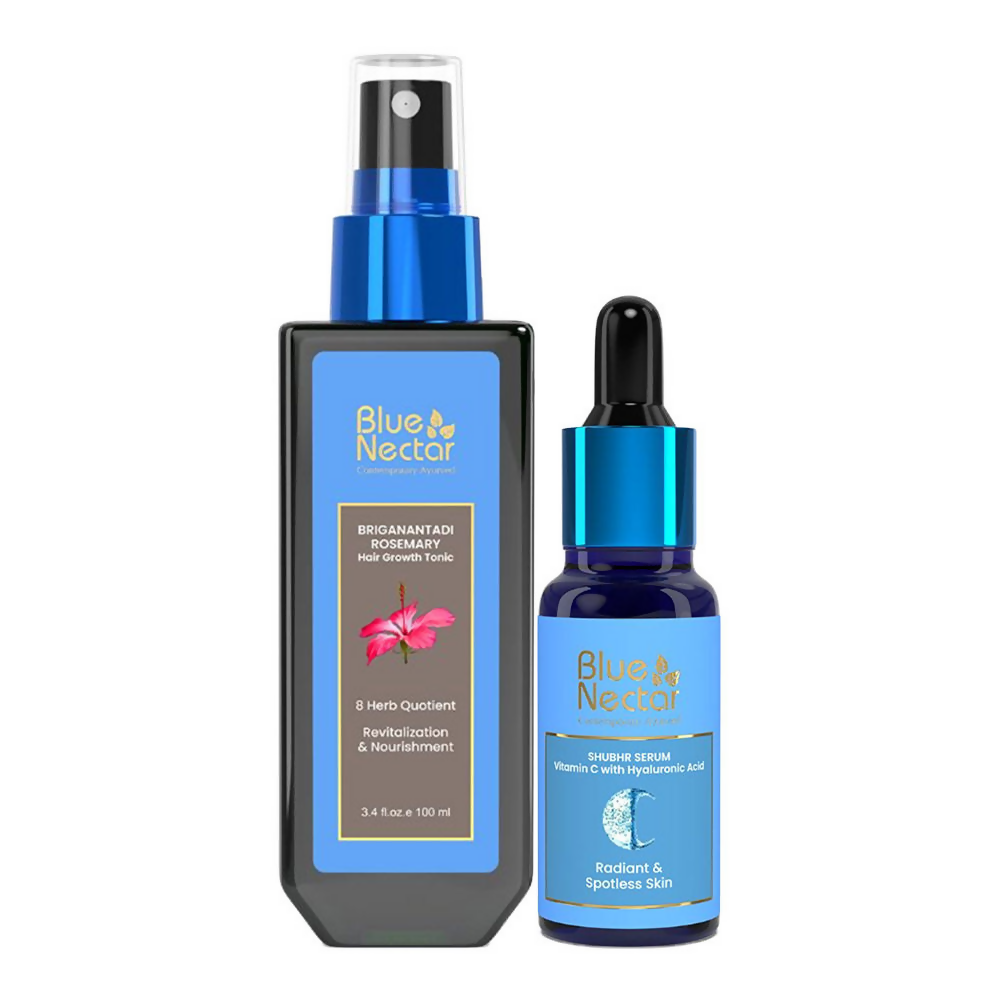 Blue Nectar Hair Tonic + Vitamin C Face Serum Combo | Grocsy