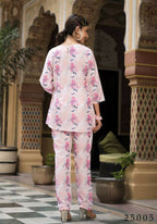 Women's Casual Fashionable Light Pink Muslin co-ord set - Rooh | Grocsy