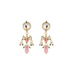 Nuyug 22K Gold Plated Pearl Empress Flora Pink Stone Drops Necklace Set | Grocsy