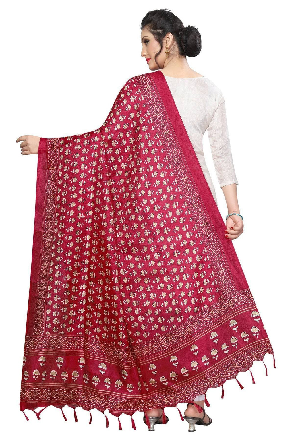 Vamika Red Printed Khadi Bhagalpuri Latest Dupatta | Grocsy