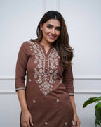 Joban Fashion Brown Kurta Set Rayon Embroidery Sequence Work | Grocsy
