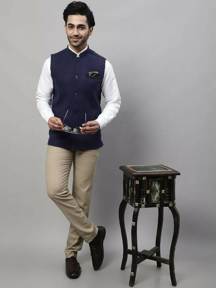 Even Apparels Pure Wool Nehru Jacket - Navy | Grocsy