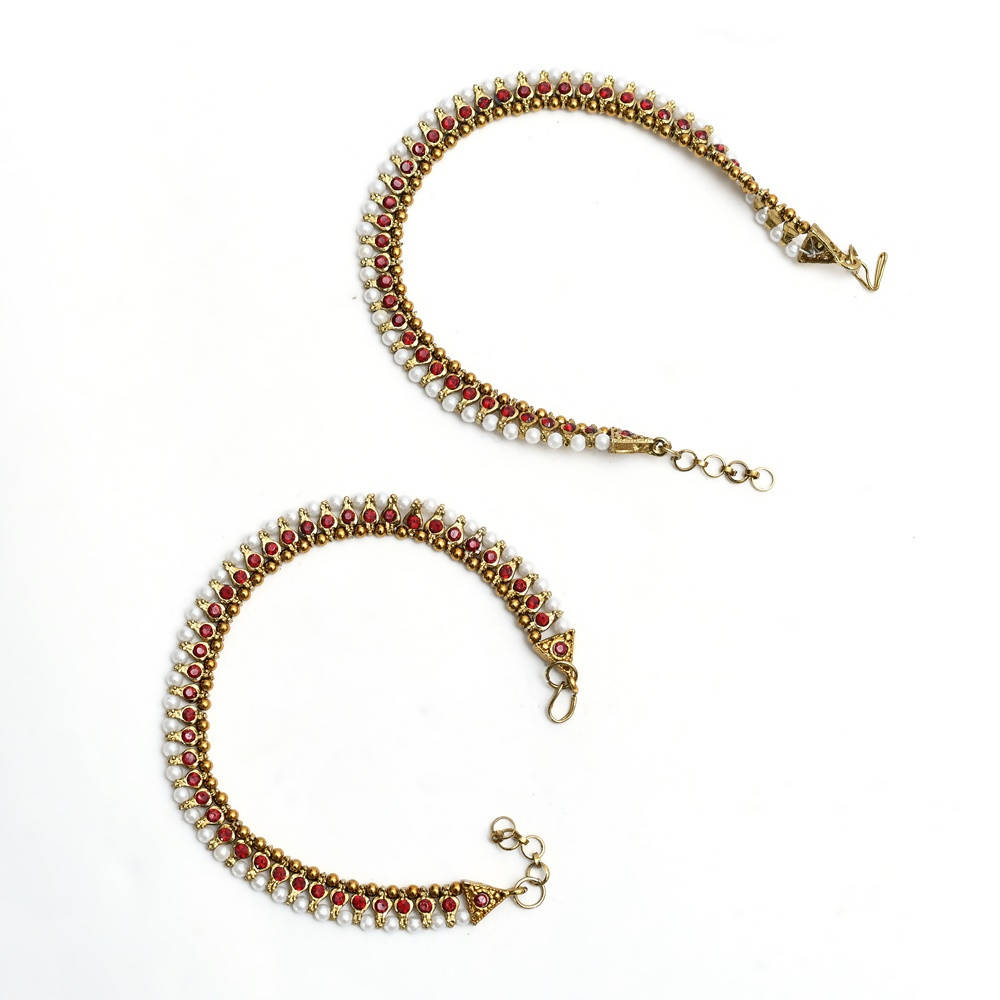 Mominos Fashion Kamal Johar Red Kundan Anklets | Grocsy