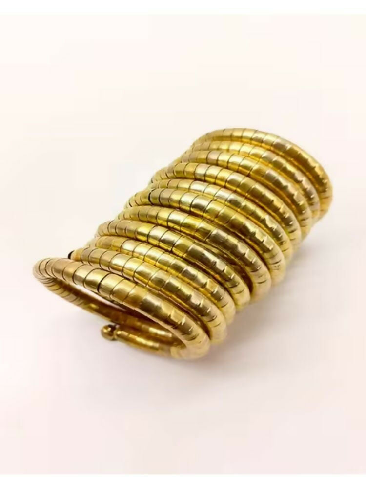 NVR Women Handmade Gold-Polished Spiral Bangle | Grocsy