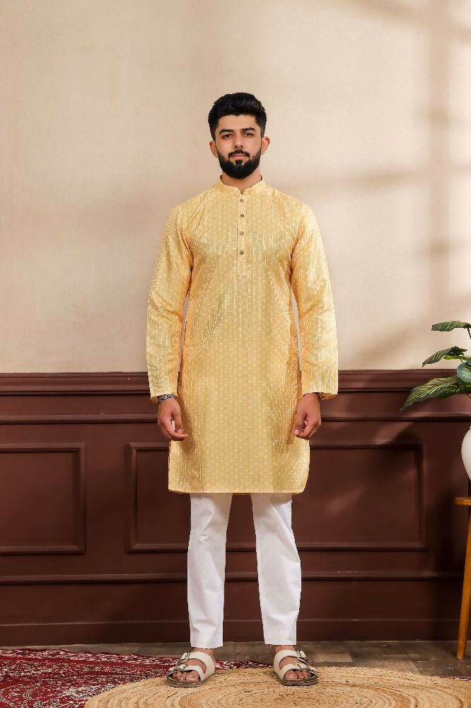 Yellow Art Silk Digital Printed, Embroidery Work Kurta Set - Mahotsav | Grocsy