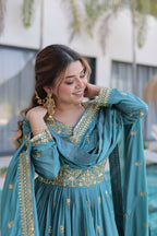 Teeya Creation Womens New Bollywood Stylish Super Silk With Rich Sequins Embroidered Work Kurta Set | Grocsy