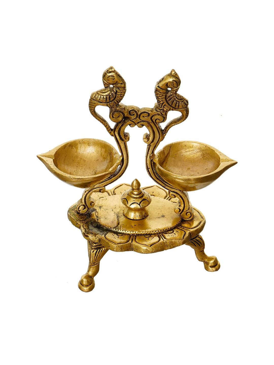 eCraftIndia Gold Toned Parrot Design Brass Handcrafted Diya With Stand | Grocsy