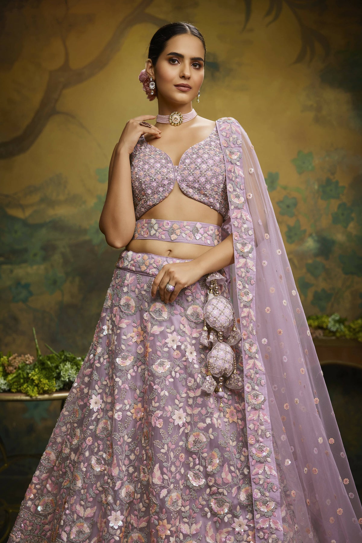 House of Panchhi Mauve Net Multi Sequins with heavy Zarkan embroidery Lehenga choli & Dupatta | Grocsy