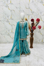 Teeya Creation New Kids Latest Trendy Kurta Sharara Set-Turquoise | Grocsy