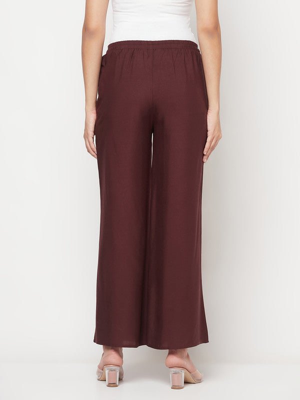 Aniyah Rayon Flared Slip-On Coffee Color Palazzo | Grocsy