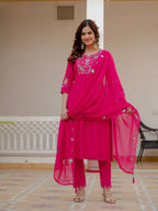 Pramukh Fab Pink Green Color Viscose Mango Silk Kurta Set | Grocsy