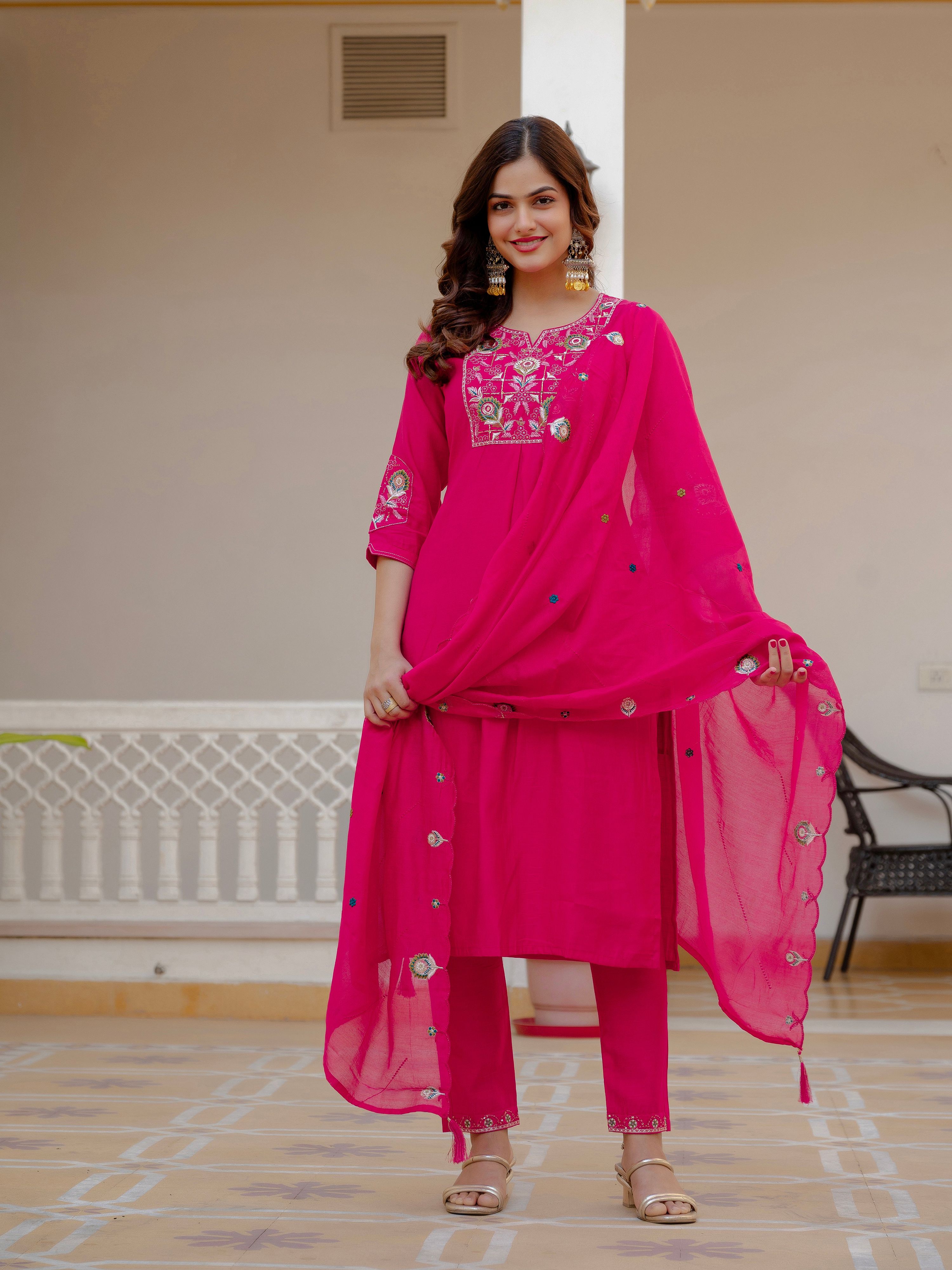 Pramukh Fab Pink Green Color Viscose Mango Silk Kurta Set | Grocsy