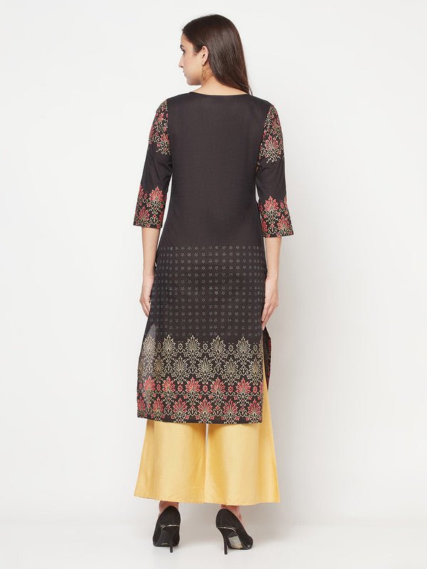 Aniyah Black Color Cotton Block Print Straight Kurta | Grocsy