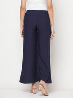 Aniyah Rayon Flared Slip-On Navy Blue Palazzo | Grocsy