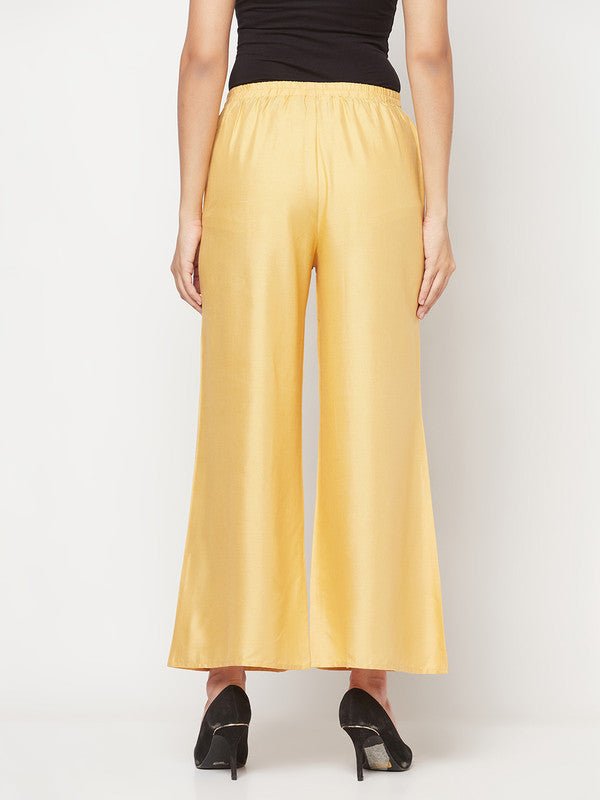 Aniyah Rayon Flared Slip-On Golden-Beige Palazzo | Grocsy