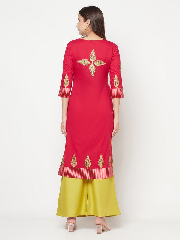 Aniyah Cotton Block Print Fuchsia Color Straight Kurta | Grocsy