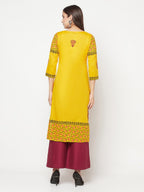 Aniyah Mustard Cotton Block Print Straight Kurta | Grocsy