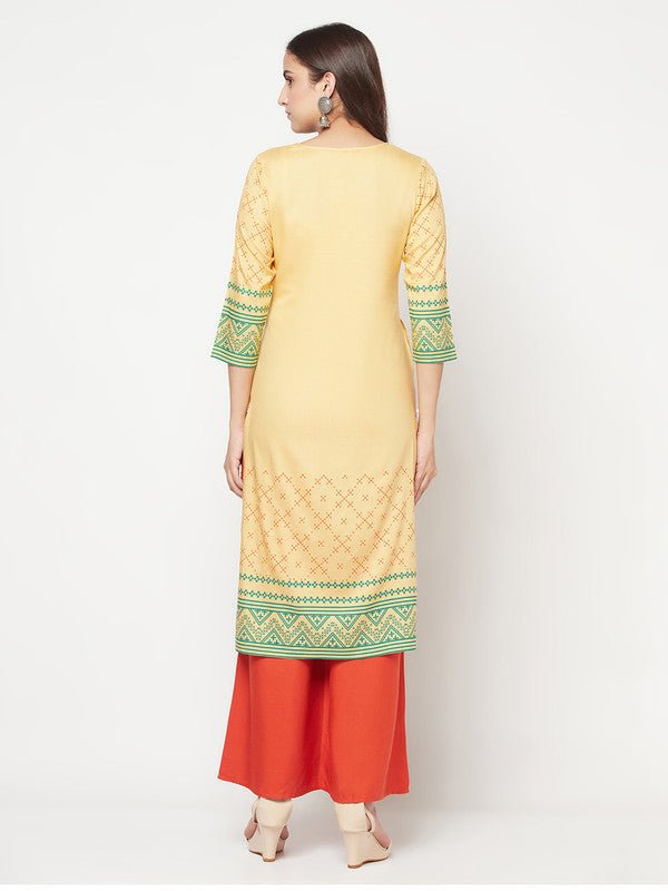 Aniyah Rayon Digital Screen Print Golden Beige Straight Kurta | Grocsy