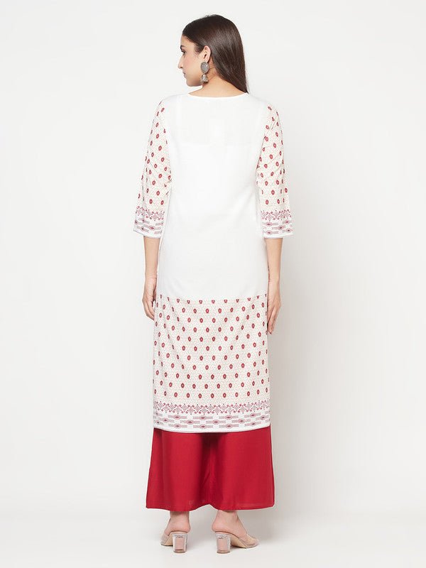 Aniyah Rayon Digital Screen Print White And Red Straight Kurta | Grocsy